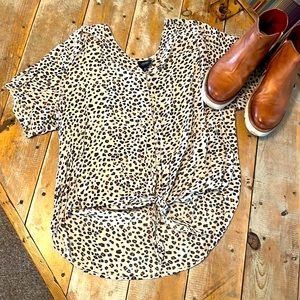 Daytrip Leopard High Low Tie Front Blouse